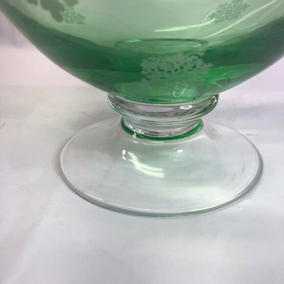 Vintage Green Emerald Glass Snowflake Pattern Footed Bowl Candy Dish - Picture 3 of 10